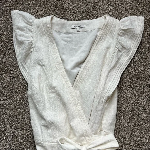 Madewell Ruffle-Sleeve Wrap Mini Dress in White, Size Small - Picture 4 of 10